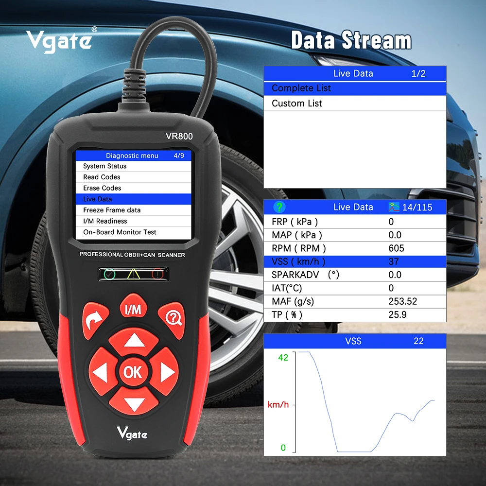 car battery charger price Vgate VR800 OBD2 Scanner Car Diagnostic Auto Scanner Code Reader Scan Tools Automotive With Russian OBD 2 PK AS500 ELM 327 V 1 5 buy car inspection equipment