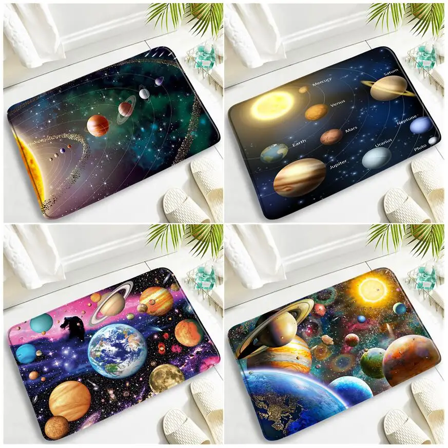 

3D Space Starry Sky Planet Door Mat Solar System Earth Bath Mats Sets Bathroom Non-slip Carpet Toilet Cover Floor Rug Home Decor