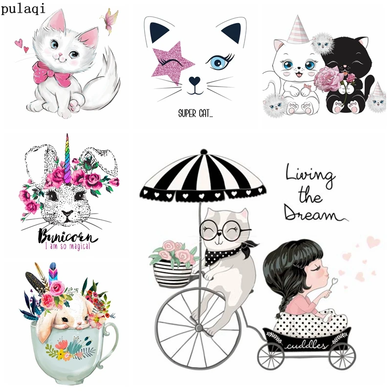 Pulaqi кота Переводные железные для одежды в полоску милые заплаты термо-Стикеры