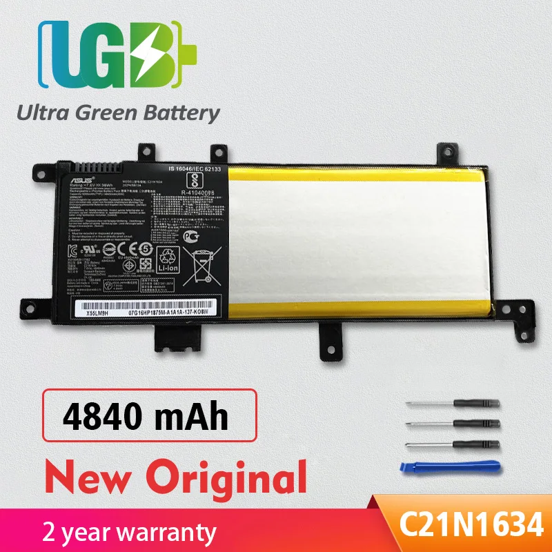 

UGB оригинальный C21N1634 C21PqCH Аккумулятор для ASUS X542 A580UR A580U X542U X542UA A580UF F542UN FL5900L R542UA R542UF X542UF R542UR