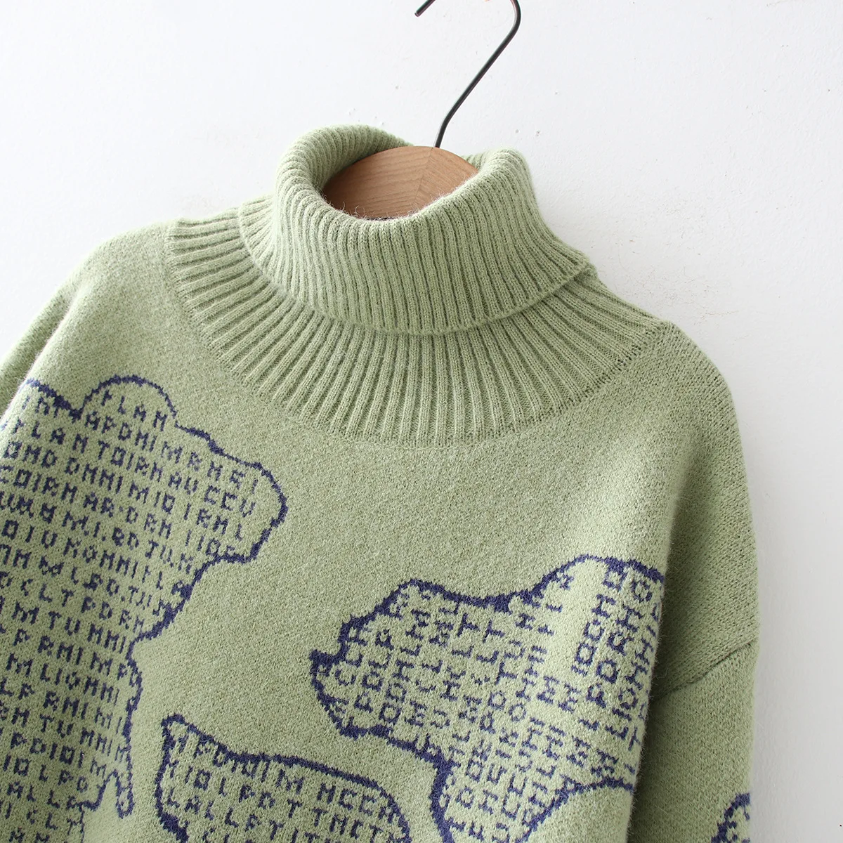 

Autumn Winter Knitted Pullover Sweater 2020 High Neck Geometric Pattern Women's Tops Fashion All-match Regular Cotton Material