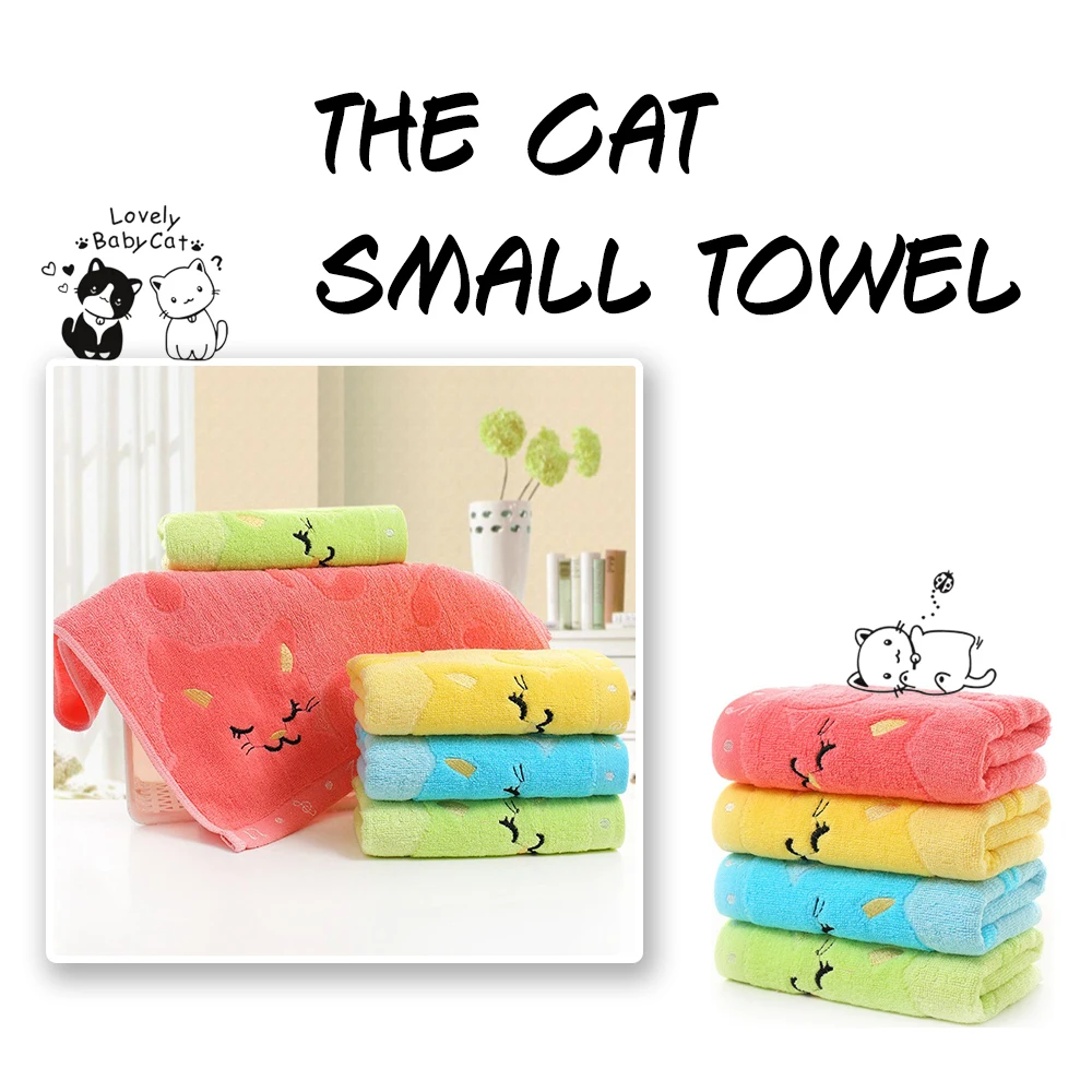 Жаккардовое полотенце из бамбукового волокна мультяшное детское с котом мытье