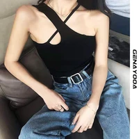 genayooa knitted sleeveless halter crop tops for women sexy backless cross cropped feminino top streetwear 2021 summer korean