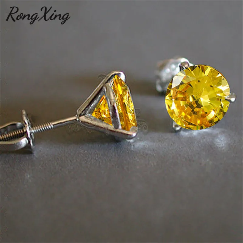 Женские серьги гвоздики с круглым Цирконом RongXing|Серьги-гвоздики| |