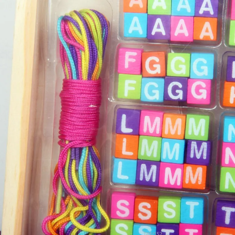 

Children Wood Rainbow Alphabet Beads 200pcs Threading Beading Jewelery Making Game Kids Early Learning Sets Montessori Girl Toys