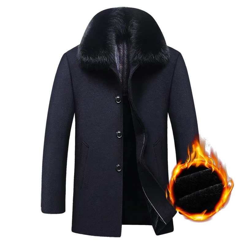 

Long Coat Winter Woolen Men Fleece Thick Detachable Large Fur Collar Wool Coat Autumn Windbreaker Casual Jacket Mens Clothing