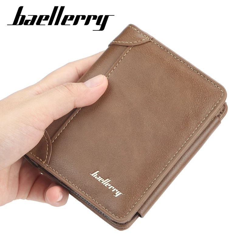 Baellerry, фирменный дизайн, мужской кошелек из искусственной кожи, на молнии, с карманом для монет, бизнес, большая емкость, мужской короткий кошелек, держатель для карт