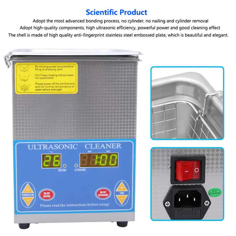 2L Нержавеющая сталь Ультразвуковой очиститель ювелирных изделий с цифровой