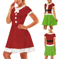 women red and green christmas santa dress short sleeve round neck dress for women mother tc21
