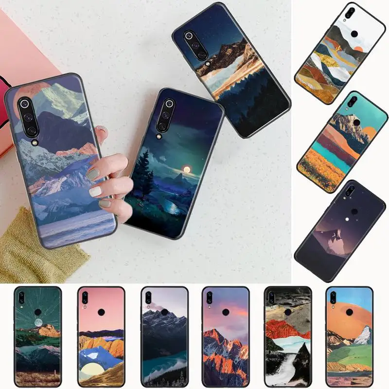 

Aesthetic art mountain scenery Phone Case black For Xiaomi Redmi mi note 7 8t 9 9t 9s 8 10 10t 11 pro lite K20 max 3