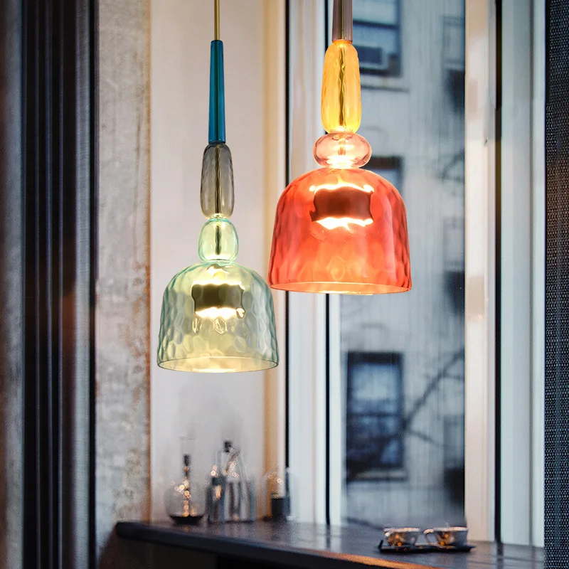 

Nordic Color Candy Pendant Lights Modern Living Room Bedroom Children's Room Single Head Glass Hanging Lamps Home Decor Fixtures