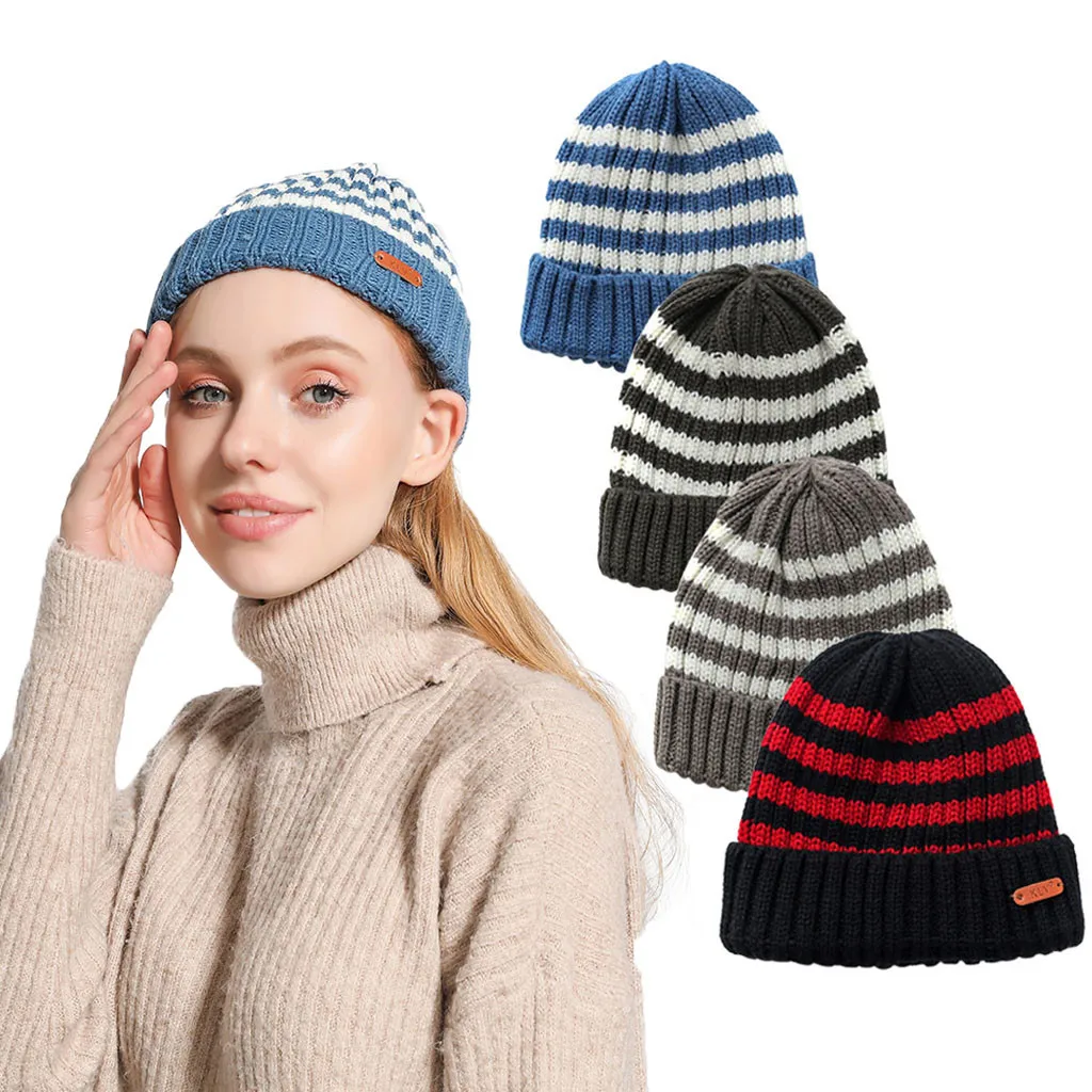 

Fashion Beanie Hats Unisex Two-color Mix And Match Color Knit Hat Winter Warm Casual Wool Cap Outdoor Ski Hip hop Hat bonnet Cap