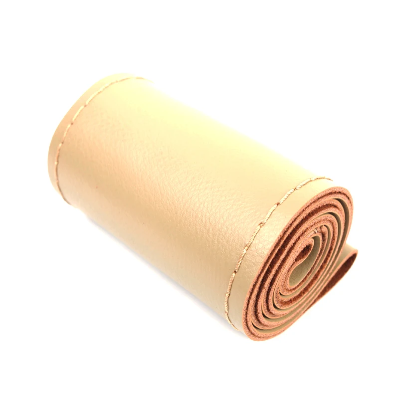 Beige B Натуральная Кожа DIY рулевое колесо оплетка крышка рулевого колеса мягкое противоскользящее покрытие воловья оплетка с иглой и ниткой - Color Name: Beige B
