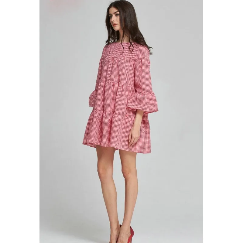 Женское весенне-осеннее ретро платье с круглым вырезом и рукавами-фонариками