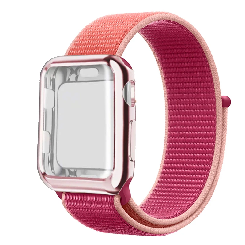Спортивный ремешок+ чехол для Apple Watch 38 мм 42 мм 40 мм 44 мм iWatch 5 4 3 2 спортивный Браслет Apple watch 4 чехол Защита экрана - Цвет ремешка: Pomegranate