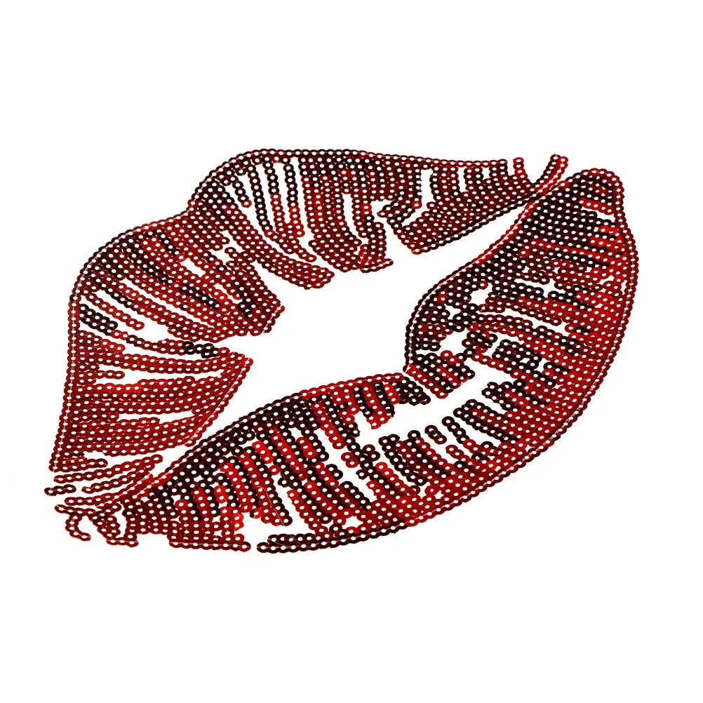 

Sexy Big Red Lips Sequins Patches Applique iron on Embroidered for Clothes Sticker Diy Party decororation supplies 2020New