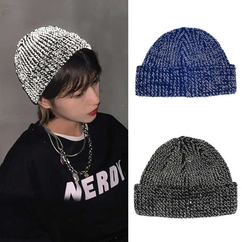 

Fashion Reflective Beanie Hat for Men Women Autumn Winter Warm Knitted Hats Skullies Bonnet Chapeu Feminino Gorras Knit Ski Cap