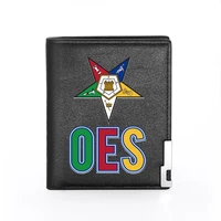 classic order of the eastern star oes printing wallet leather purse for men credit card holder short male slim coin money bags