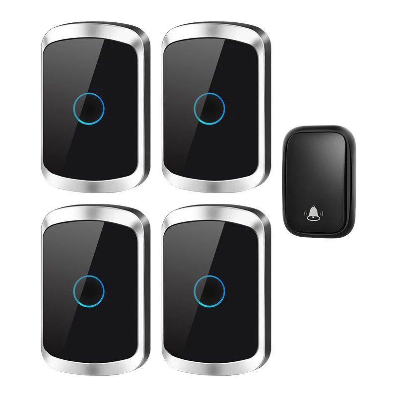 

CACAZI Self-powered Waterproof Wireless Doorbell with No Battery EU US UK Plug Home Door Bell 60 Chimes 1 button 4 Receivers