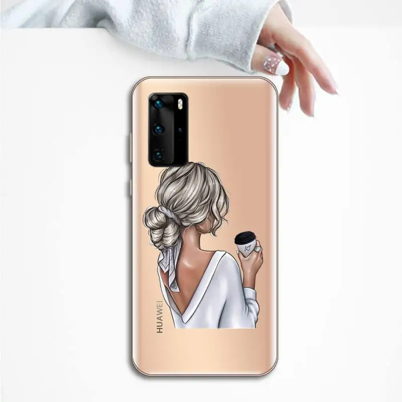 

Beautiful girl rear view ins Phone Case Transparent for Huawei P20 P30 P40 lite pro P smart 2019 honor 8x 10i