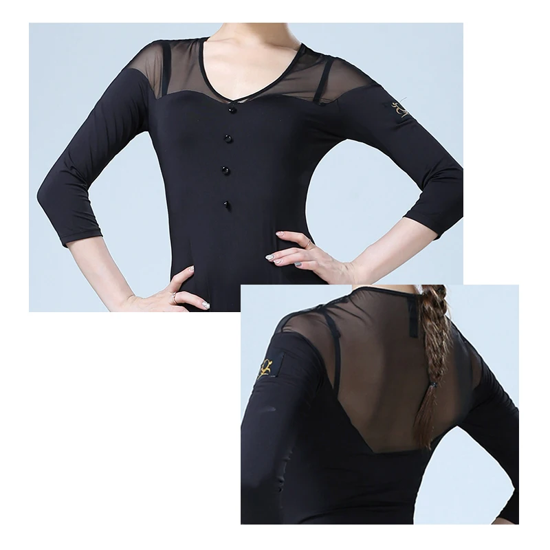 

Latin Dance Tops Sexy Mesh Stitching Half Sleeve Dancewear Salsa Rumba Rumba Performance Clothing Competition Costume YS1118