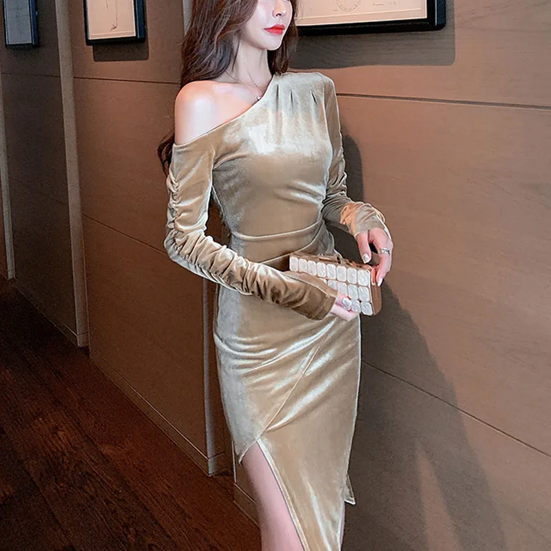 

Elegant Evening Party Dresses for Women Spring Celebrity Velvet Bandage Club Long Dress One-piece Elegant Bodycon Female Clothes