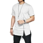 Футболка мужская однотонная на молнии, модная облегающая тенниска с коротким рукавом и круглым вырезом, однотонная повседневная удлиненная майка, 4 цвета, на лето