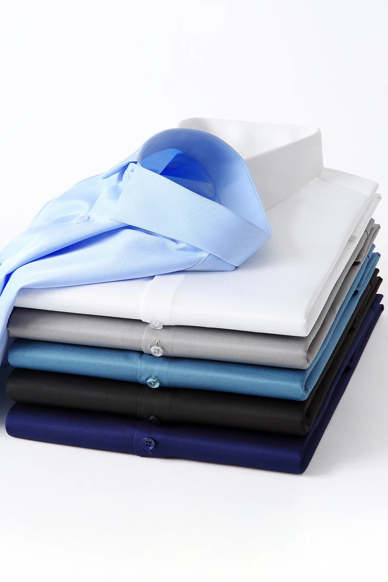 

Men's Classic Stretchy Silky Bamboo-fiber Dress Shirt Pocketless Business Office Long Sleeve Standard-fit Wrinkle Free Shirts