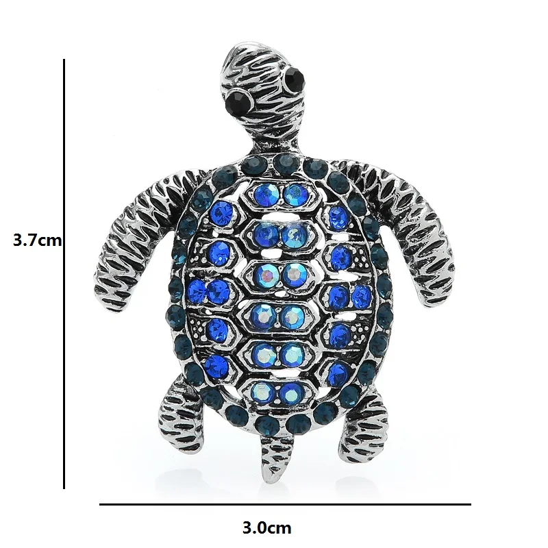 

Wuli&baby Cute Blue Rhinestone Turtle Brooches For Women Unisex Classic Animal Party Casual Brooch Pins Gifts
