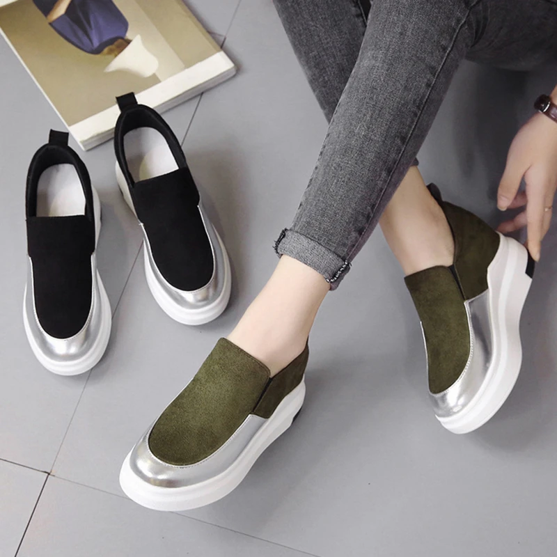 

Korean Version Of women's Shoes With Increased Color Matching New Lazy Flat Wedge Single Shoes Casual Loafers