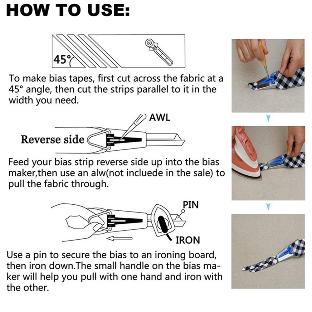 

4-60pcs Fabric Bias Binding Tape Maker Kit Binder Foot Wooden Awl Clips Pins Household DIY Sewing Quilting Tool Set