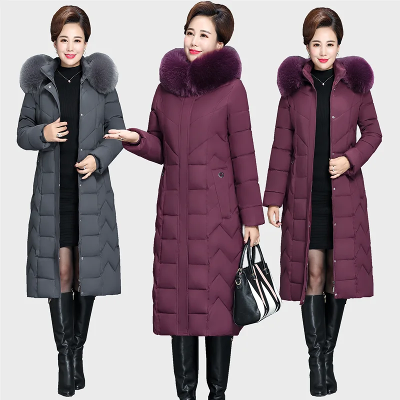 Women winter jacket middle-aged thickening large size parka down cotton jacket female long solid color mother winter cotton coat