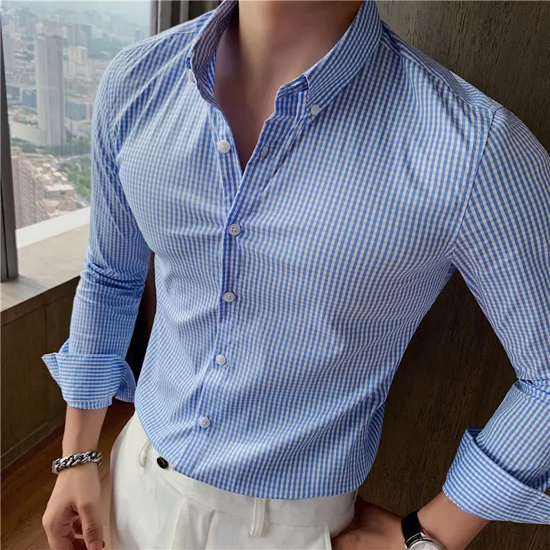 

Brand New Camisa Masculina Fashion High Quality Autumn Shirt Men Slim Fit Long Sleeve Wide Plaid Dress Shirts Men Blouse Homme