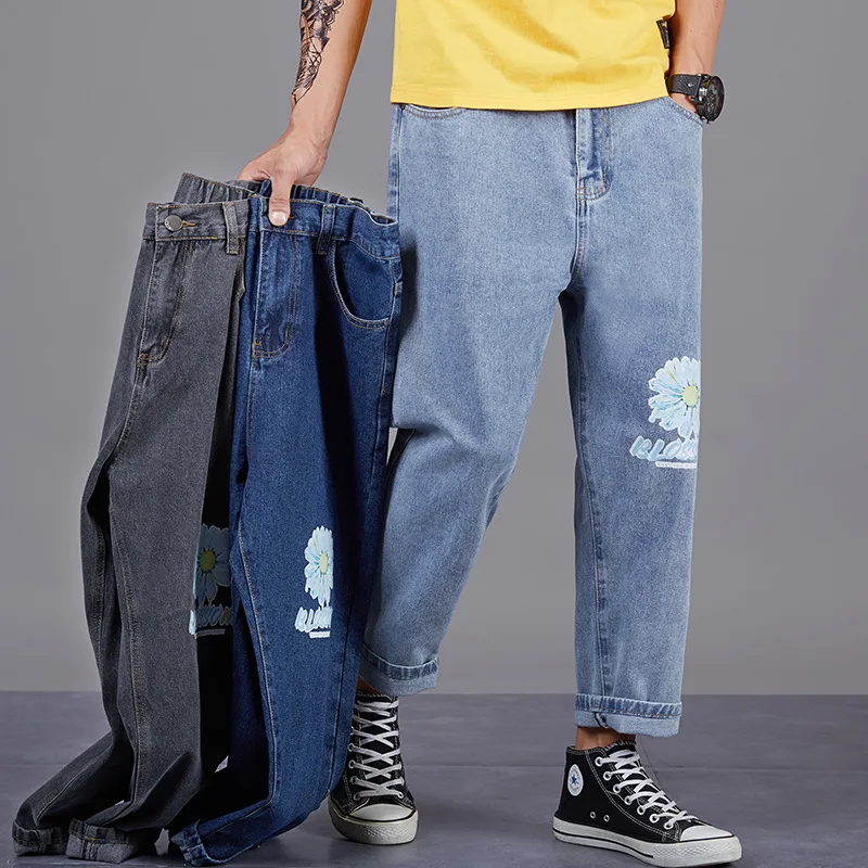 

men's leisure nine points jeans loose harlan straight canister rich vertical legs, tall waist han edition torre pants