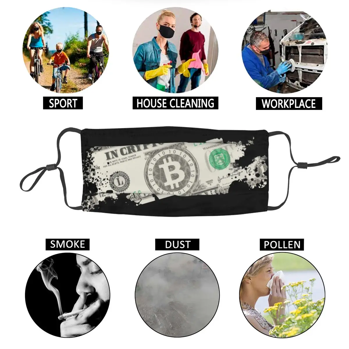 

In Crypto We Trust Bitcoin US Dollars Adult Reusable Face Mask Dustproof Protection Cover Respirator