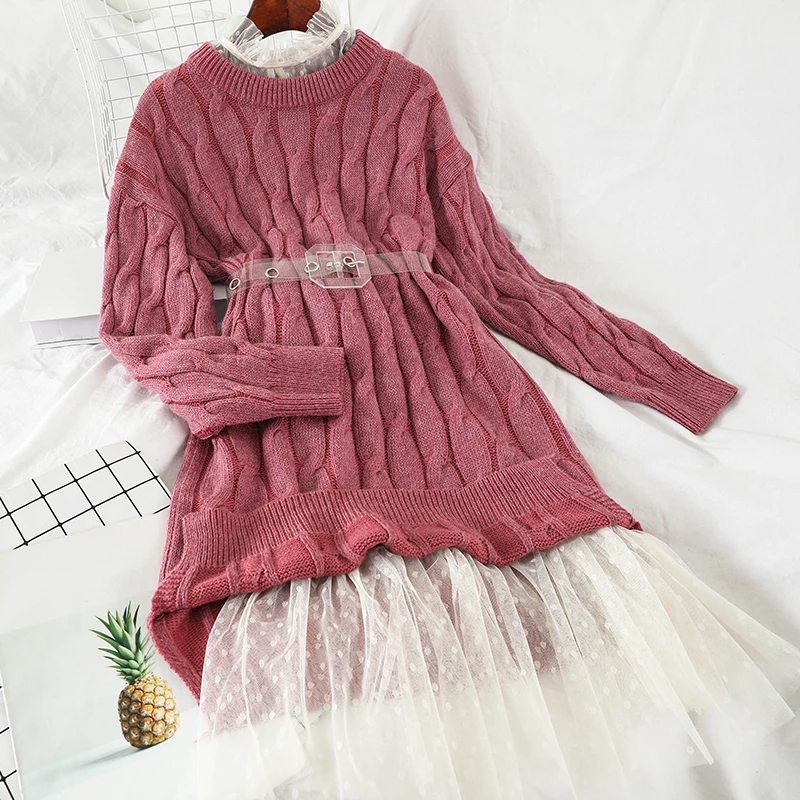 2019 Новая мода Женская одежда вязаное платье Зимний костюм из двух частей