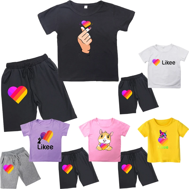 

Children LIKEE Graphic T Shirt 2Pcs-set for Baby Boys Girls Likee Sports T-Shirt Shorts Suit Summer Kids Cartoon Printed Clothes