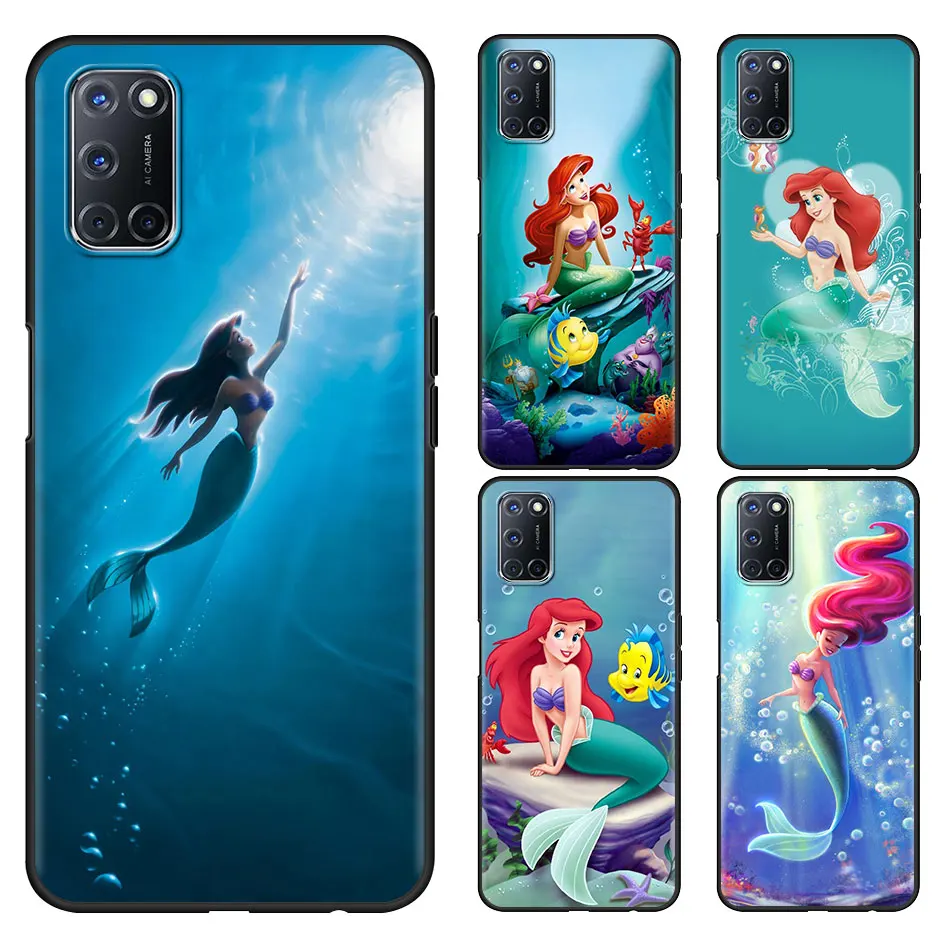 

The Little Mermaid Case For Oppo A53 A9 2020 A93 5G Find X2 Pro Reno4 Reno6 Reno3 Cover Capa Black Soft Coque
