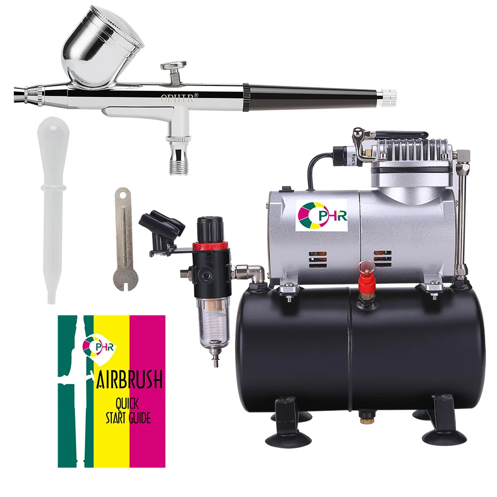 OPHIR Gravity Dual Action Airbrush Compressor Kit with Tank for Hobby Tattoo Painting Airbrushing 110V,220V _AC090+AC004+PB001