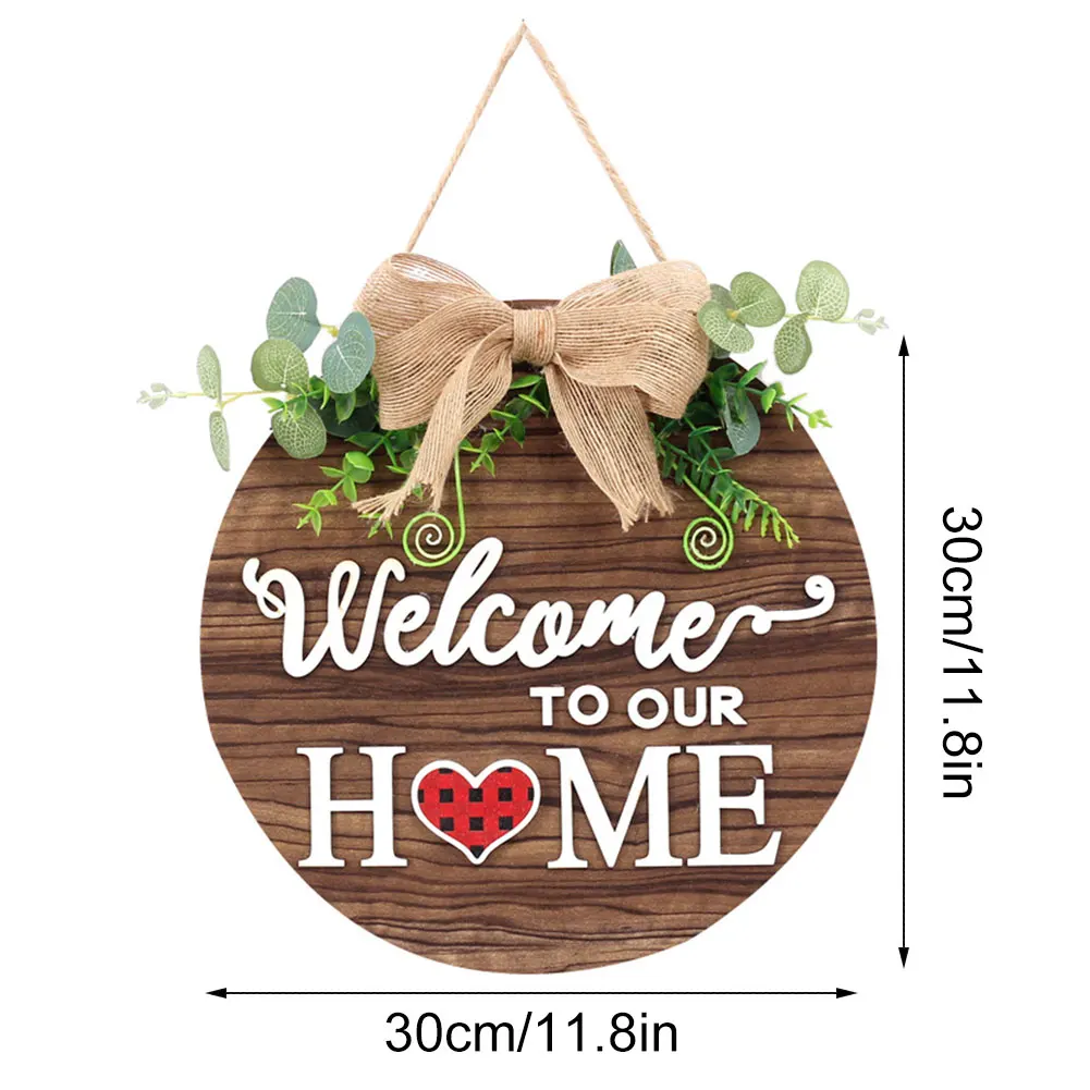 

Front Door Welcome Sign Farmhouse Porch Hanging Round Wood Welcome Plaque Decoration with Interchangeable Icons Accessories