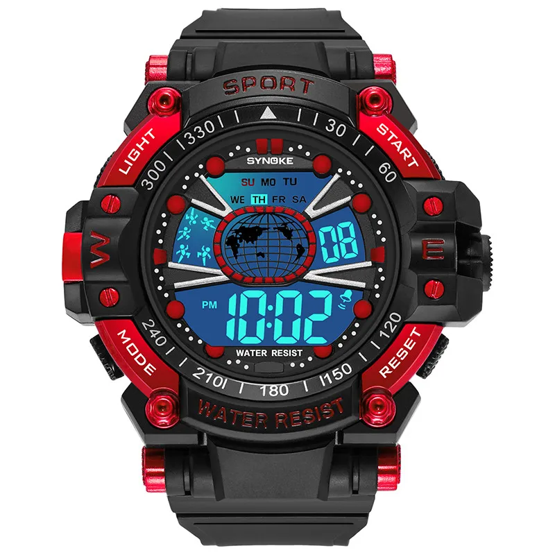 

SYNOKE Outdoor Sport Watch for Men Wristwatches Pu Strap Mens Chronograph Alarm Life Waterproof Blue Digital Watch Erkek Saat