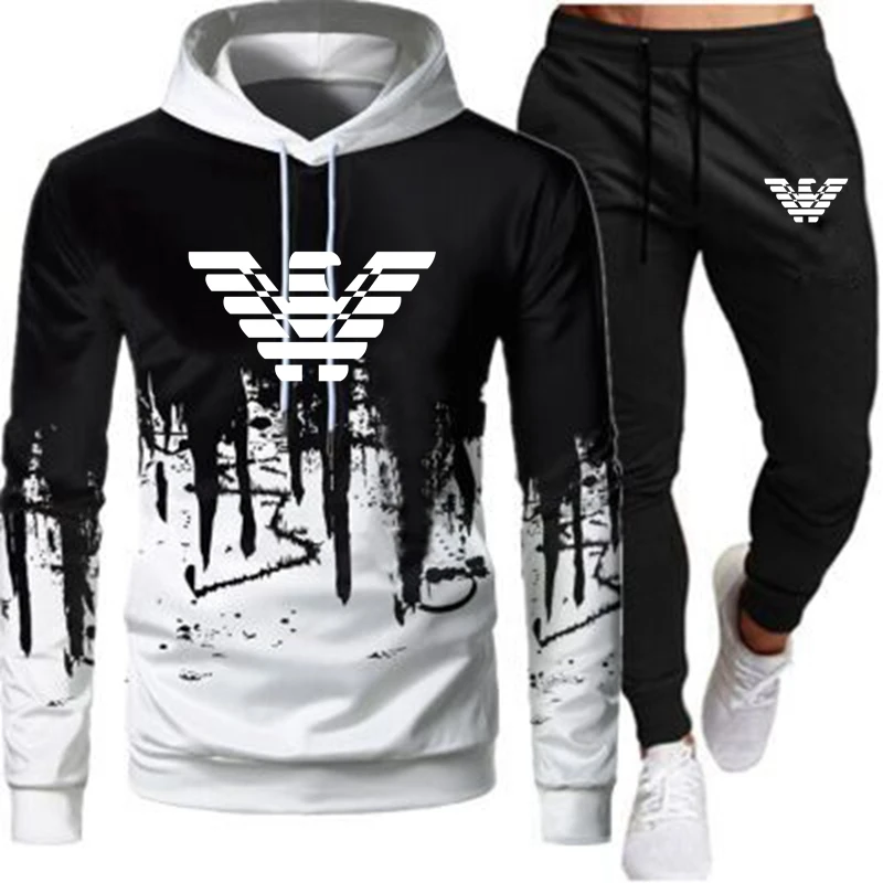 

Men Hoodie and Pants Sets Harajuku Sports Suits Casual Sweatshirts Tracksuit Brand Sportswear 2021 Autumn Winter New