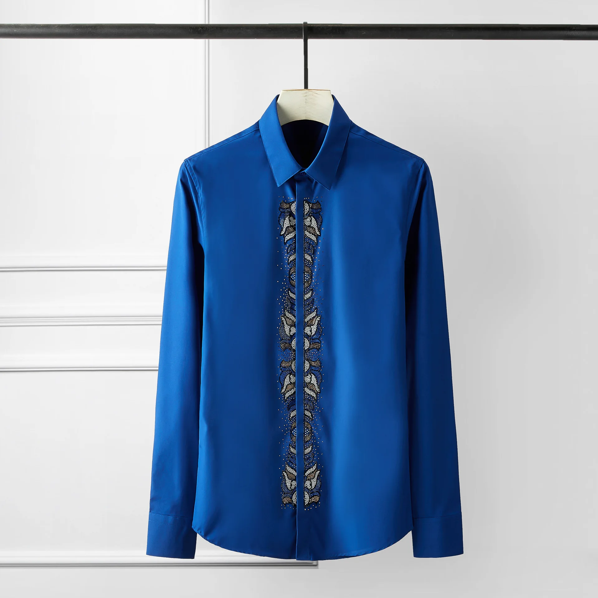 

Роскошная мужская рубашка с длинным рукавом, бриллиантами, модные хлопковые мужские классические рубашки с длинным рукавом, Мужская Праздн...