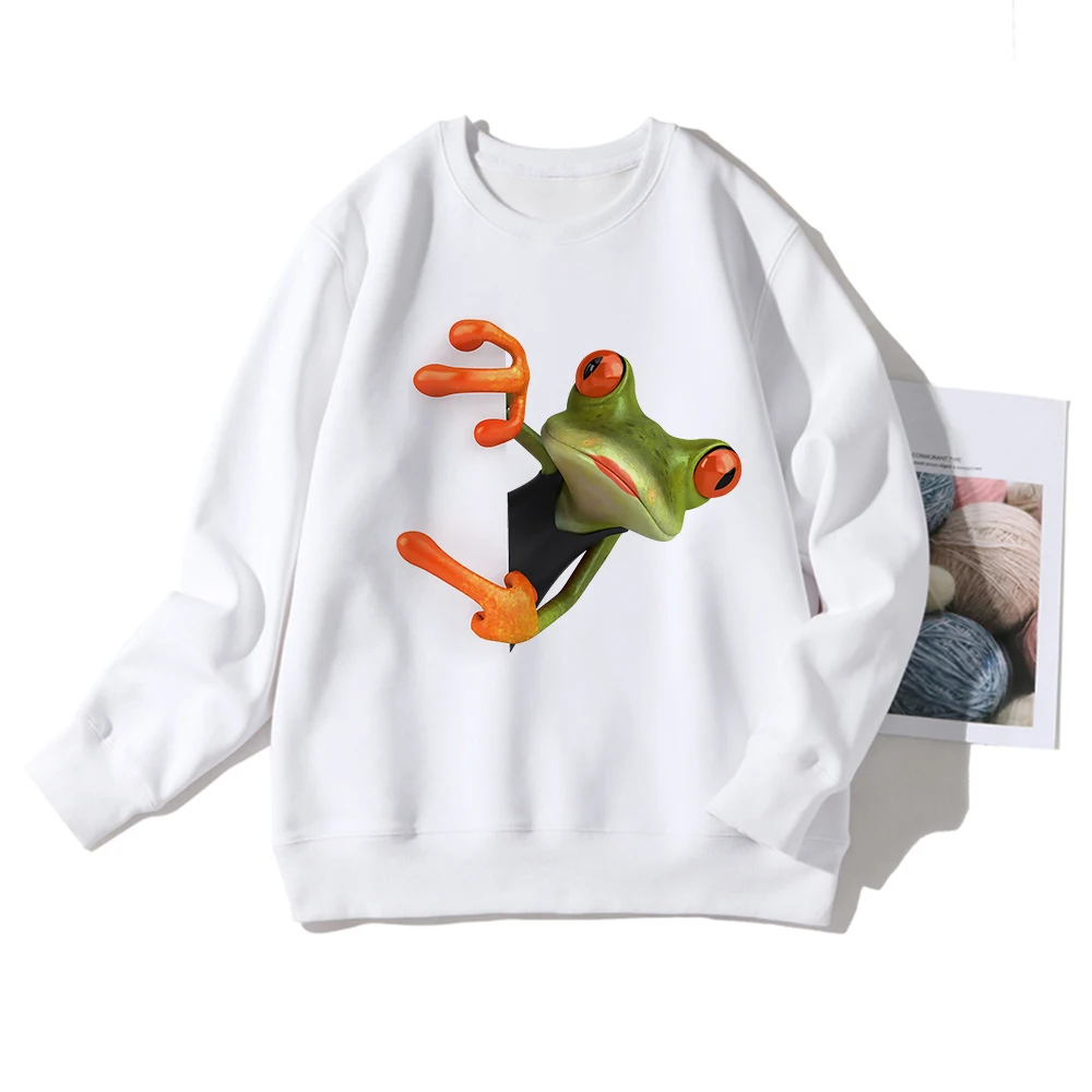 

Fashion Creative 3D Printed Interesting Frog Hoodies Women Spring Streetwear Hipster Clothing Crewneck White Sweatshirts