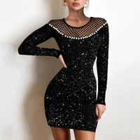 sexy bodycon dress women long sleeve mesh stitching skinny temperament tight dress party dress for new year 2022 women clothing