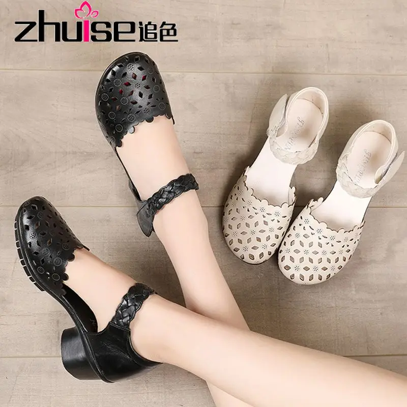 Новинка лета 2020 кожаные туфли для мам женские с вырезами в стиле ретро сандалии