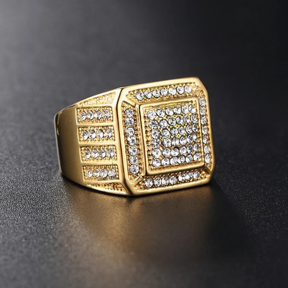 gold tone Большое мужское кольцо, циркониевые бриллианты, золото и серебро, 2 цвета, украшения для пальцев из нержавеющей стали, благородный Дубай, вечерние Размеры подарка 9,10, 11,12, 13 - Цвет камня: gold tone