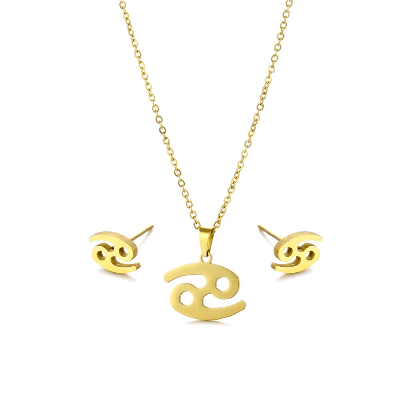 

Stainless Steel Cancer Earrings Necklace Set For Women Simplicity Pendant Necklace Clavicle Chain Jewelery 2021 New Fashion Gift