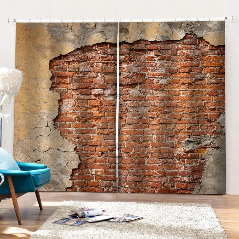 Morden brown brick curtains Living room Bedding Drapes Cotinas para sala 2 Panel 3D Print Curtains | Дом и сад