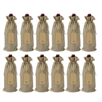12 pieces burlap wine bags jute wine bottle bags with drawstrings reusable wine gift bags with tags for party blind tasting birt
